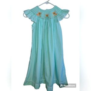 Smocked Bunny Easter/Spring Bishop Dress 31in Long- Size 7 Pastel Aqua